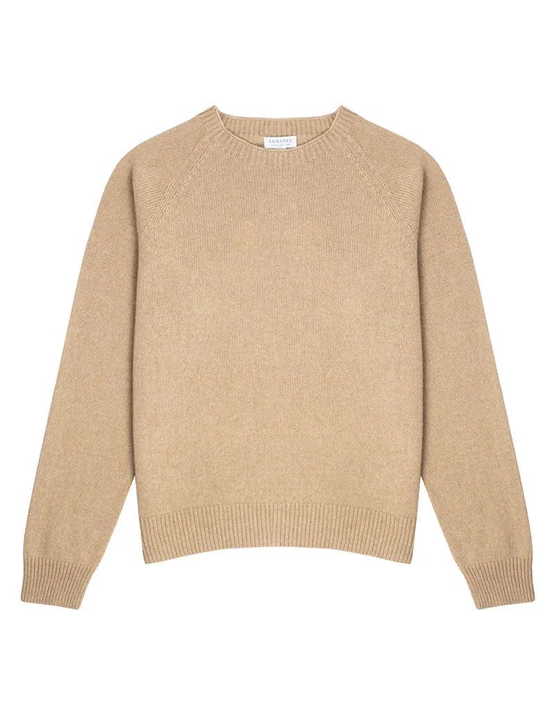 Sunspel Womens Lambswool Crew Neck Jumper Light Camel