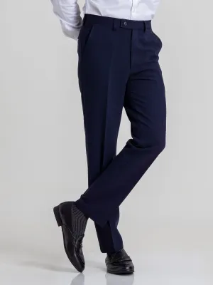 Trousers With Belt Loop -  Navy Blue Plain (Stretchable)