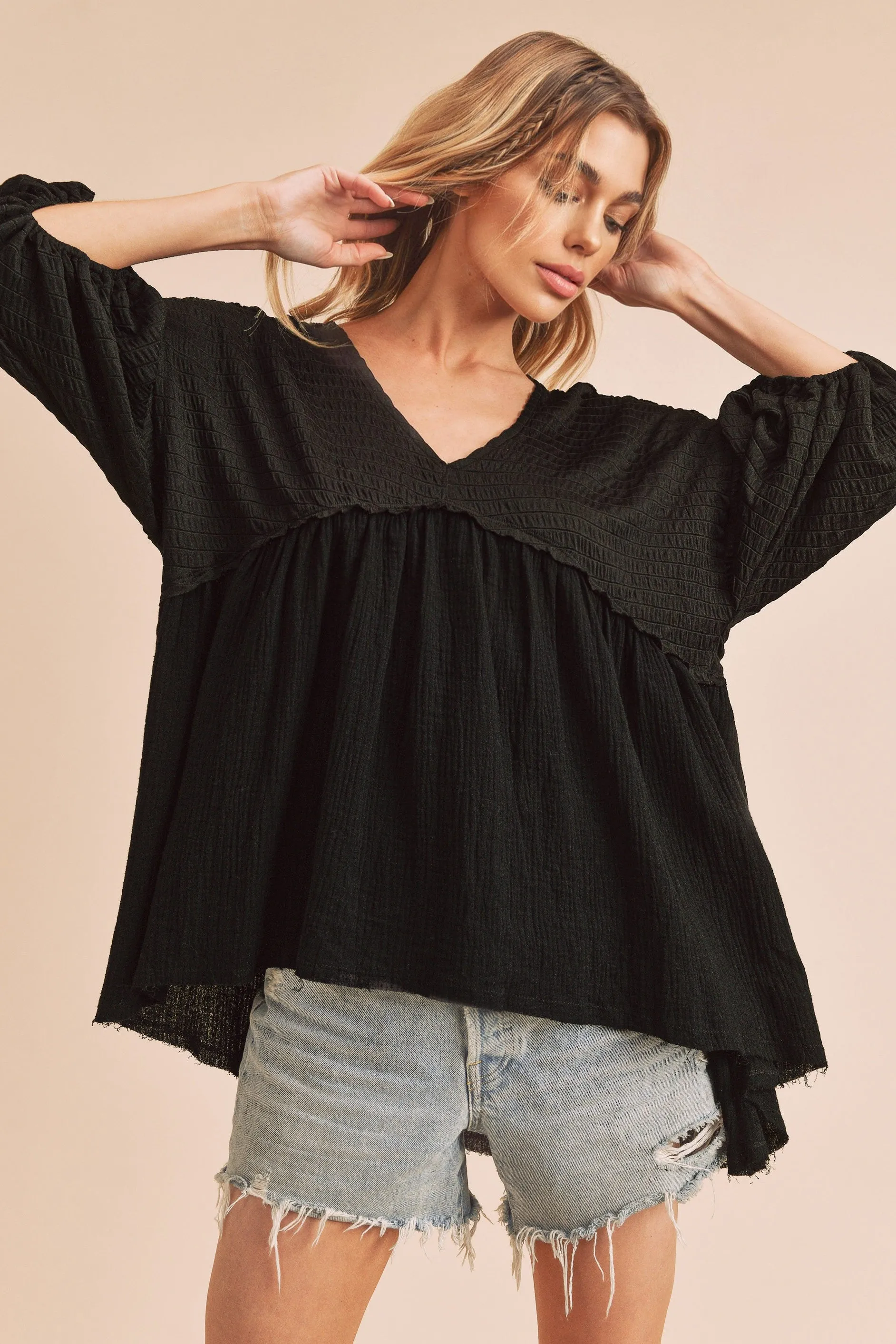 Tunic with Puff Half Sleeves