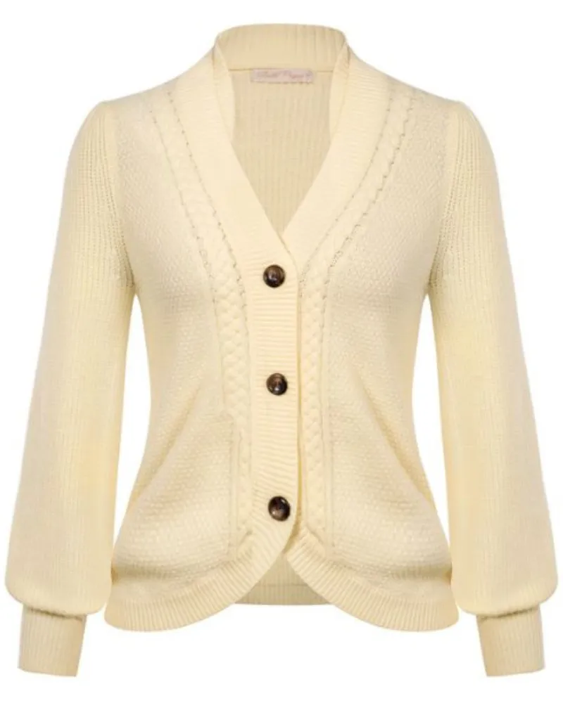 Waffle Knit Button-Down Cardigan Sweater Long Sleeve Vintage Chunky Cable Coats