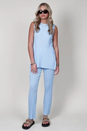 Wide Rib Soft Knit Pants - Baby Blue