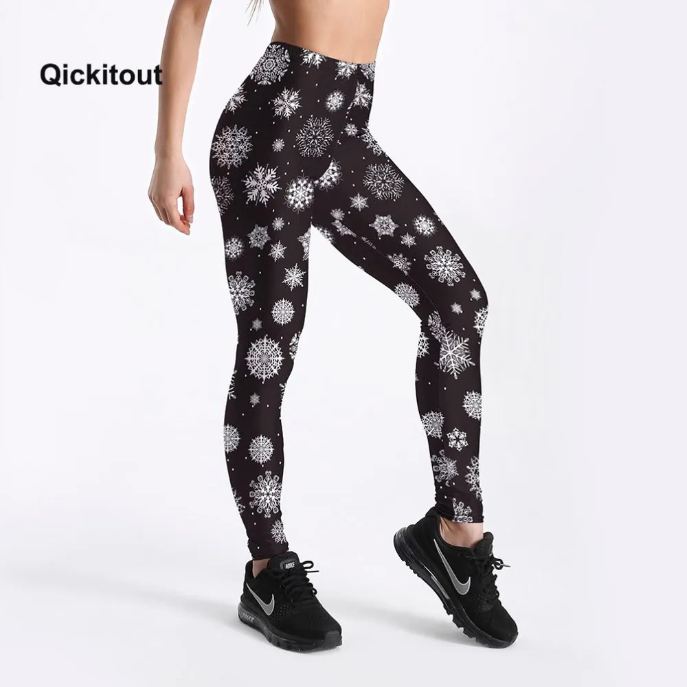 Women Black Leggings Summer Cool Workout Pants Snowflake Hexagon Printed Simple Style High Waist Trousers