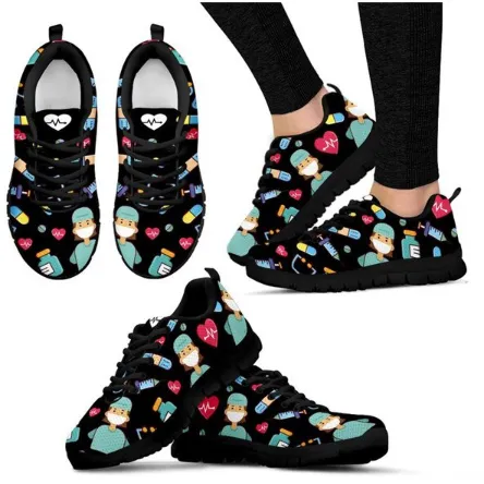 Women Canvas Cartoon Sketch Print Air Mesh Casual Shoes