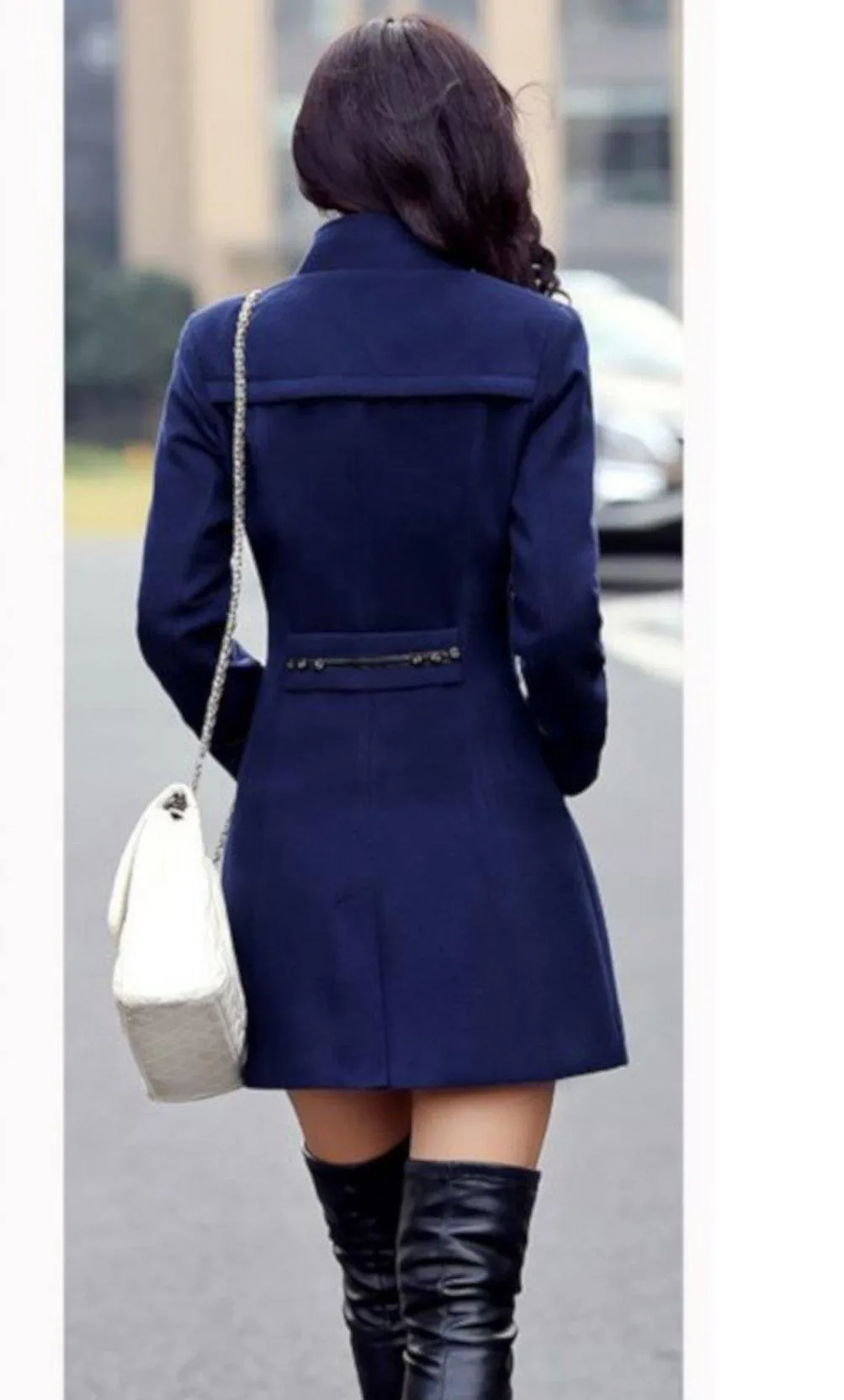 Womens Blue Double Breasted Lightweight Peacoat Dress Jacket