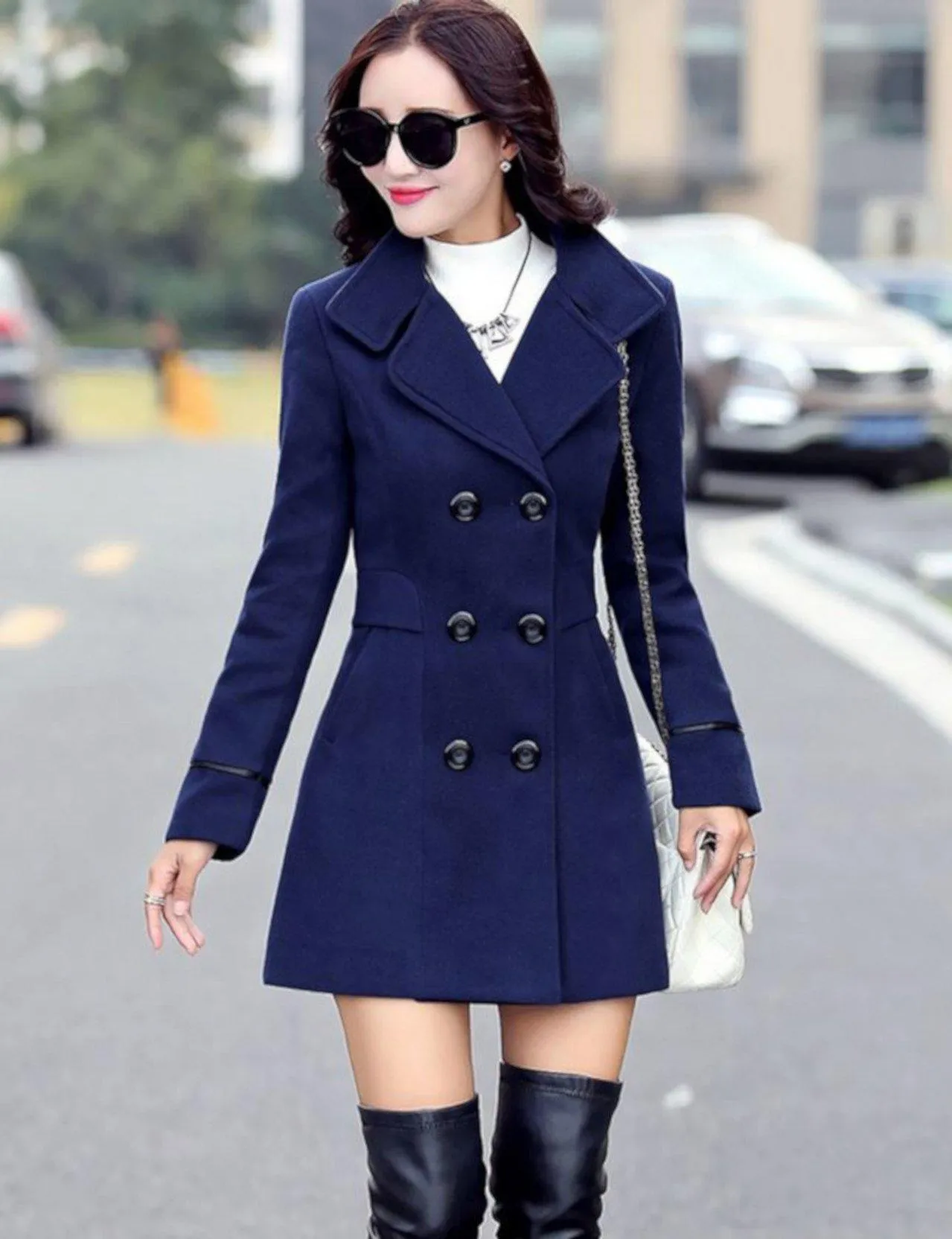 Womens Blue Double Breasted Lightweight Peacoat Dress Jacket